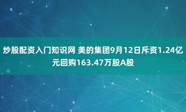 炒股配资入门知识网 美的集团9月12日斥资1.24亿元回购163.47万股A股